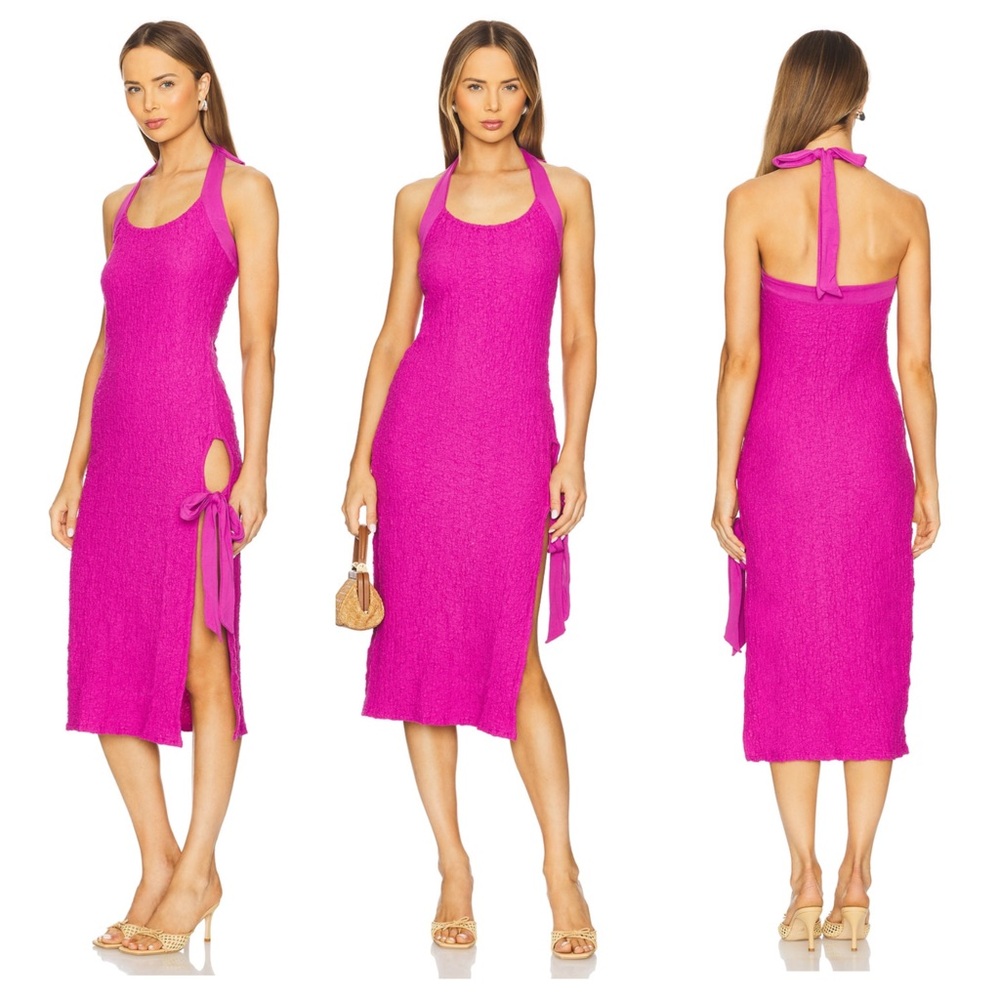 Free People Free-est Seafoam Textured MIDI Halter Dress in Rose Violet XS NWOT